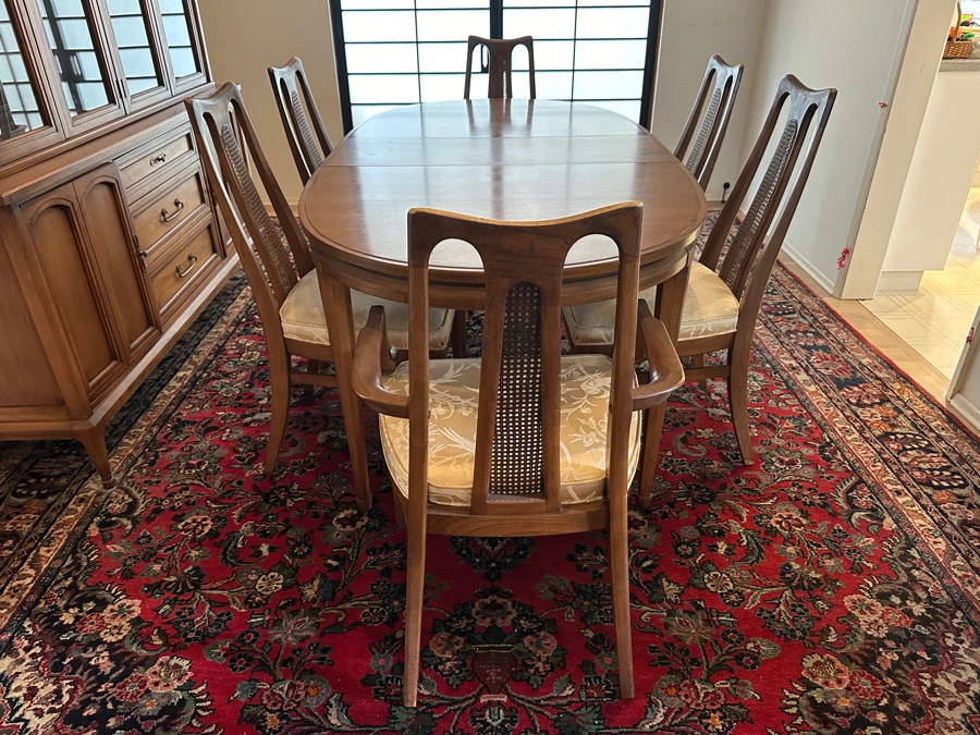 Mid-Century Modern Dining Set With Oval Dining Table With Two Leaves (One Shown) 38W X 60L (Each Leaf Is 14L) And Six Chairs From The Cosmopolitan Collection By White Furniture