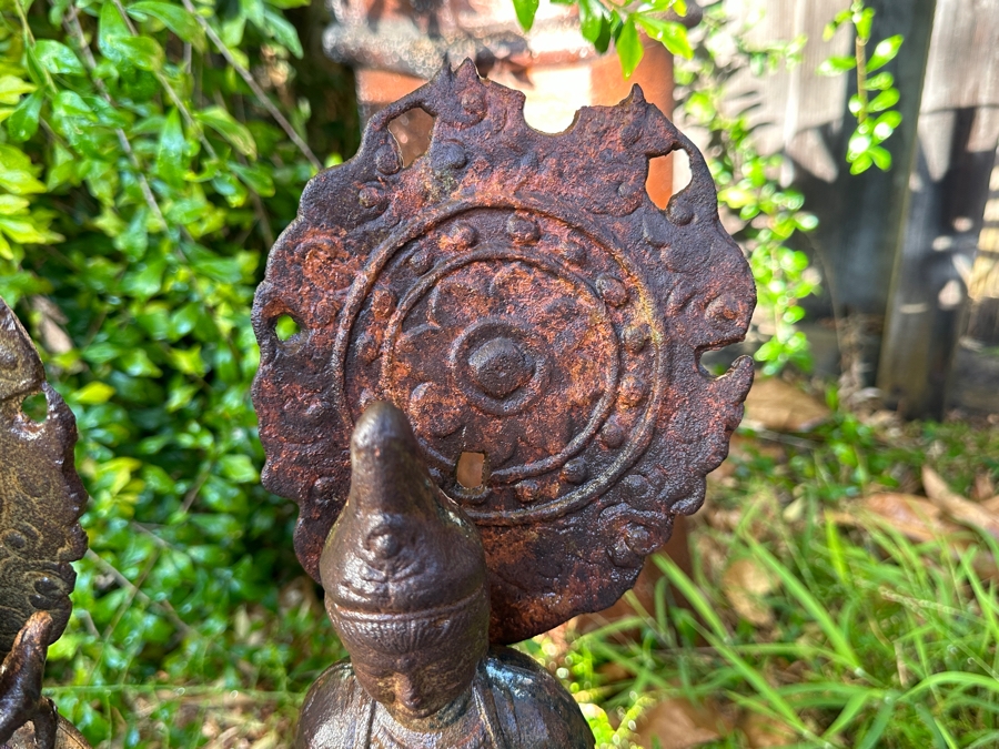 Pair Of Old Cast Iron Japanese Standing Buddha Guan Yin Kannon Statues 23.5H [Photo 10]