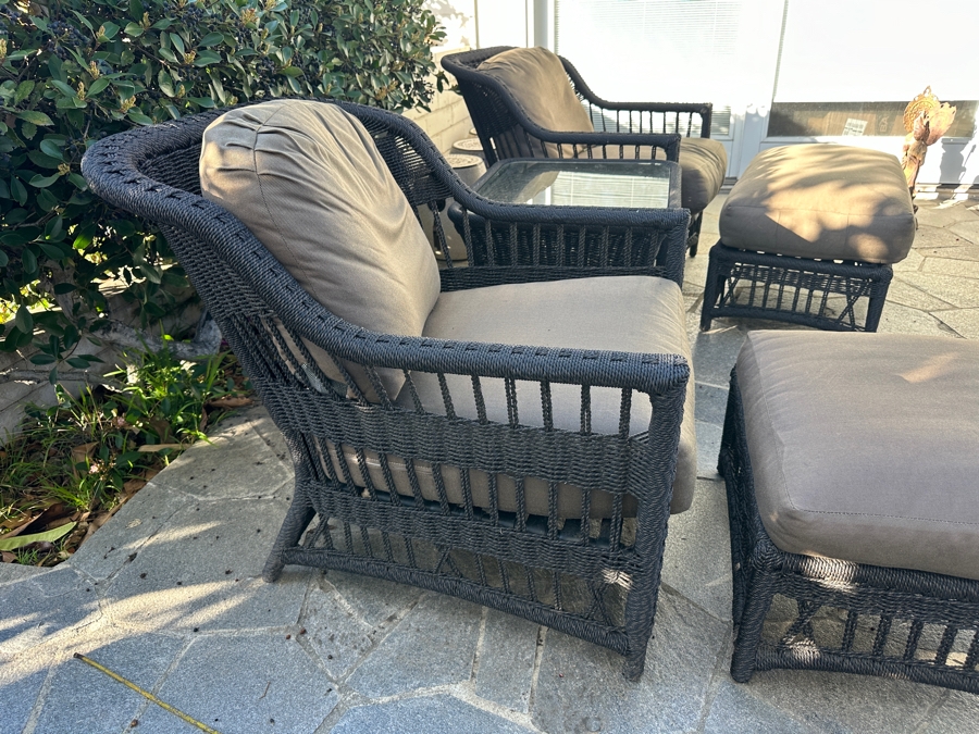 Outdoor Furniture Set With Pair Of Armchairs With Ottomans And Glass Top Side Table By Lane Venture [Photo 25]