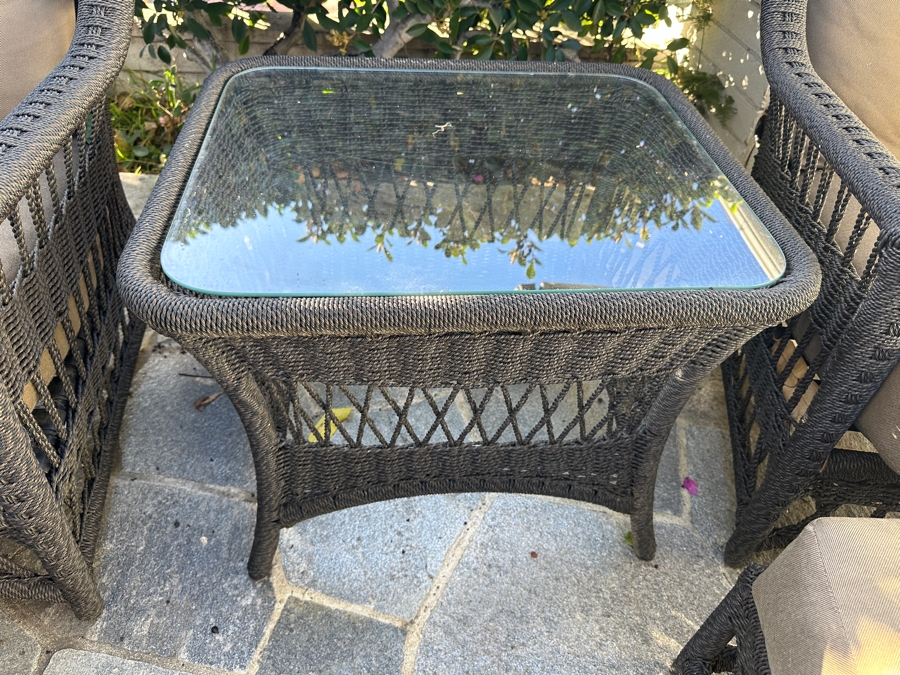 Outdoor Furniture Set With Pair Of Armchairs With Ottomans And Glass Top Side Table By Lane Venture [Photo 26]