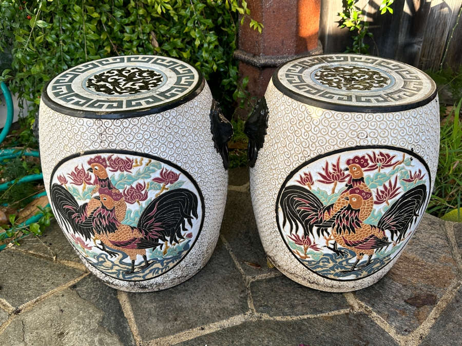 Japanese Glazed Chicken Pottery Garden Stools [Photo 3]