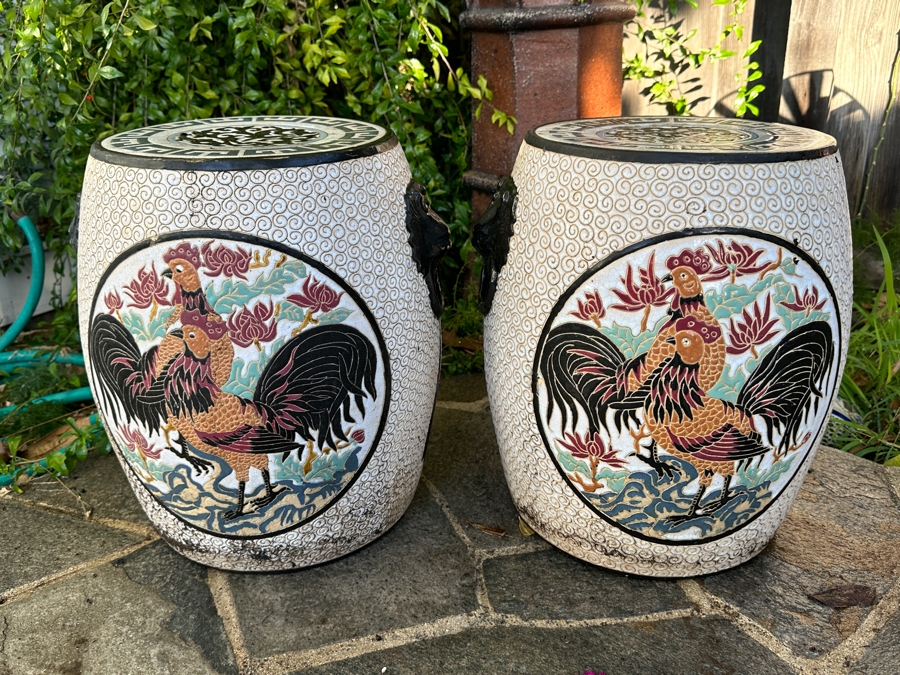 Japanese Glazed Chicken Pottery Garden Stools [Photo 2]