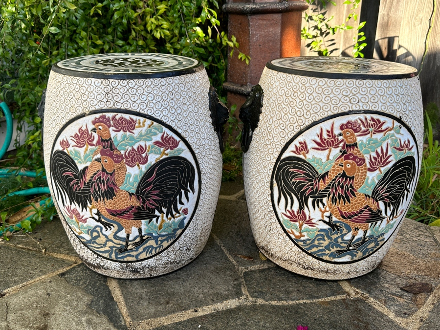 Japanese Glazed Chicken Pottery Garden Stools