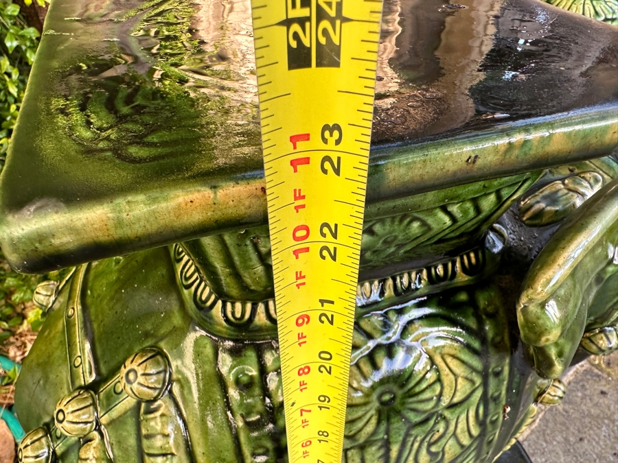 Pair Of Vintage Mid-Century Emerald Green Pottery Elephant Garden Stools 17W X 11D X 23H [Photo 11]