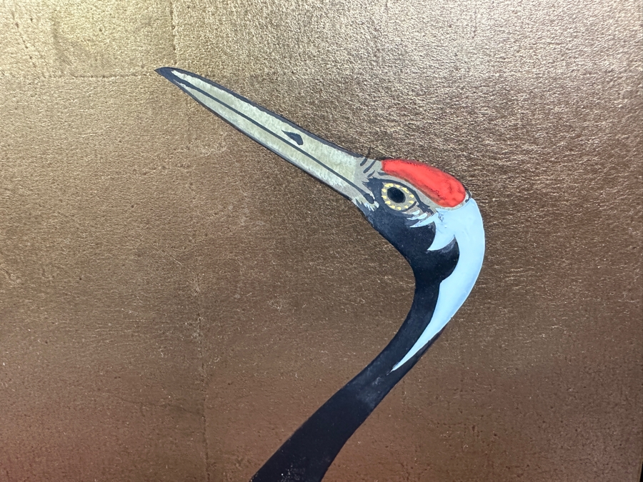 Vintage Japanese Hand Painted 4-Panel Screen Of A Red-Crowned Crane Signed 65W X 36H [Photo 9]
