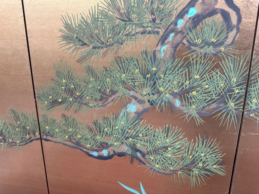 Vintage Japanese Hand Painted 4-Panel Screen Of A Red-Crowned Crane Signed 65W X 36H [Photo 10]