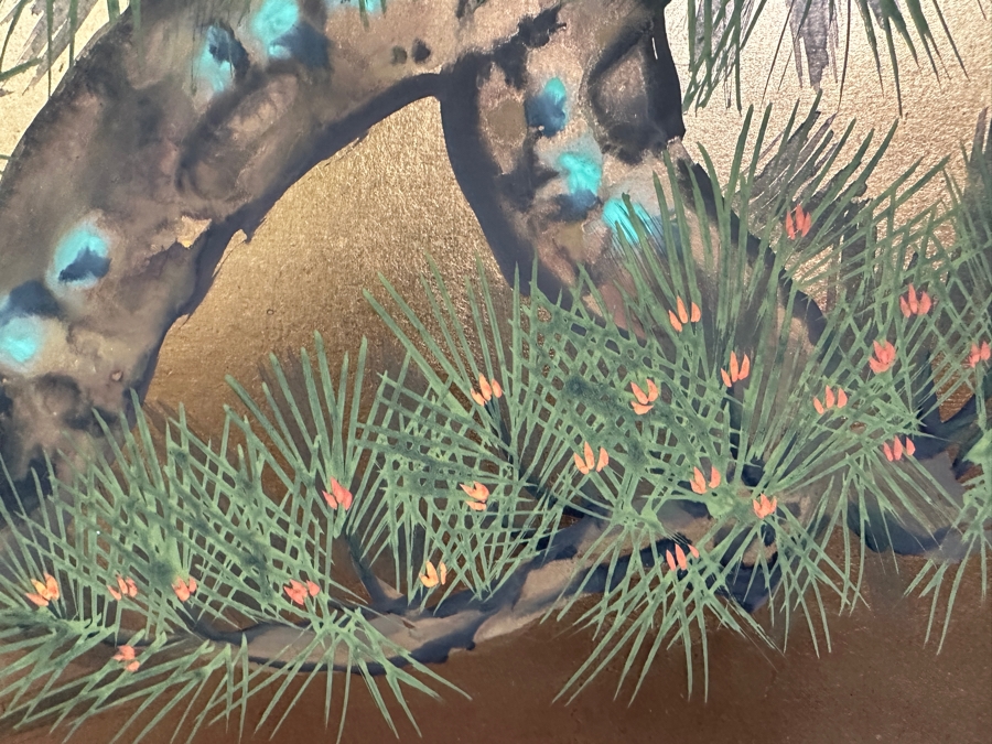 Vintage Japanese Hand Painted 4-Panel Screen Of A Red-Crowned Crane Signed 65W X 36H [Photo 12]