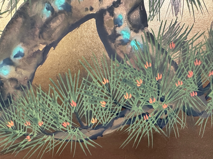 Vintage Japanese Hand Painted 4-Panel Screen Of A Red-Crowned Crane Signed 65W X 36H [Photo 11]