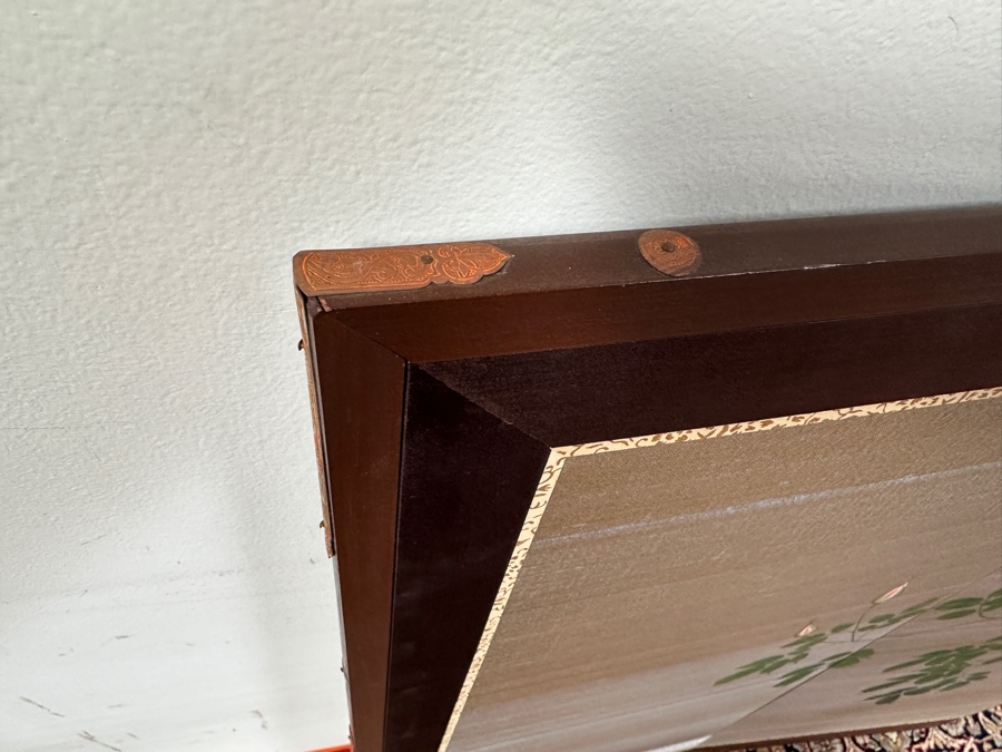 Vintage Japanese Hand Painted 4-Panel Screen Signed 65W X 36H [Photo 8]