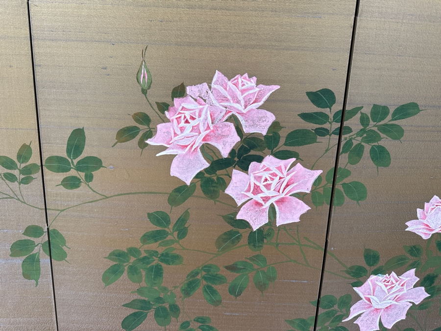 Vintage Japanese Hand Painted 4-Panel Screen Signed 65W X 36H [Photo 5]