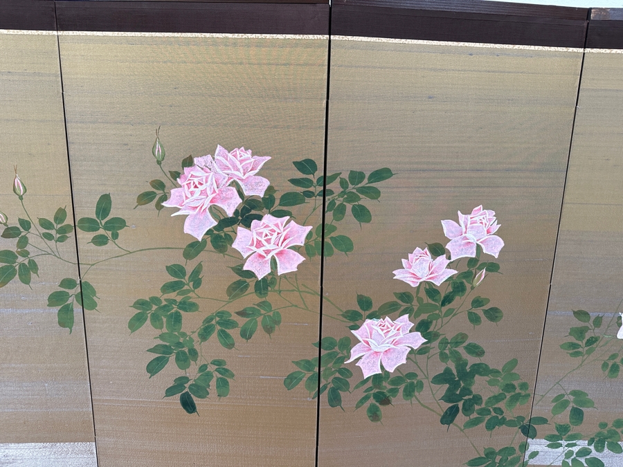 Vintage Japanese Hand Painted 4-Panel Screen Signed 65W X 36H [Photo 4]