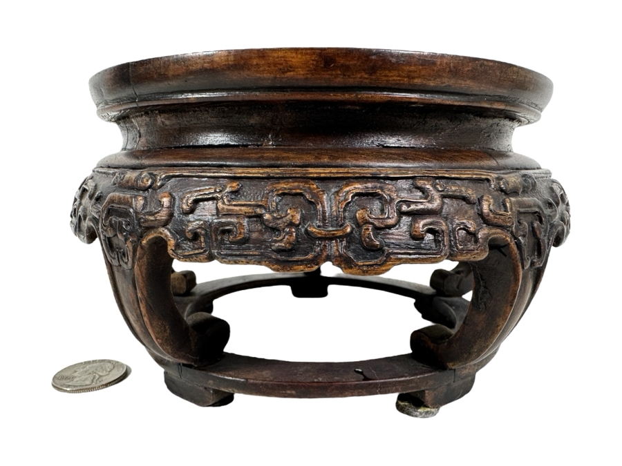 Vintage Asian Carved Wooden Stand 6.5W X 3.75H