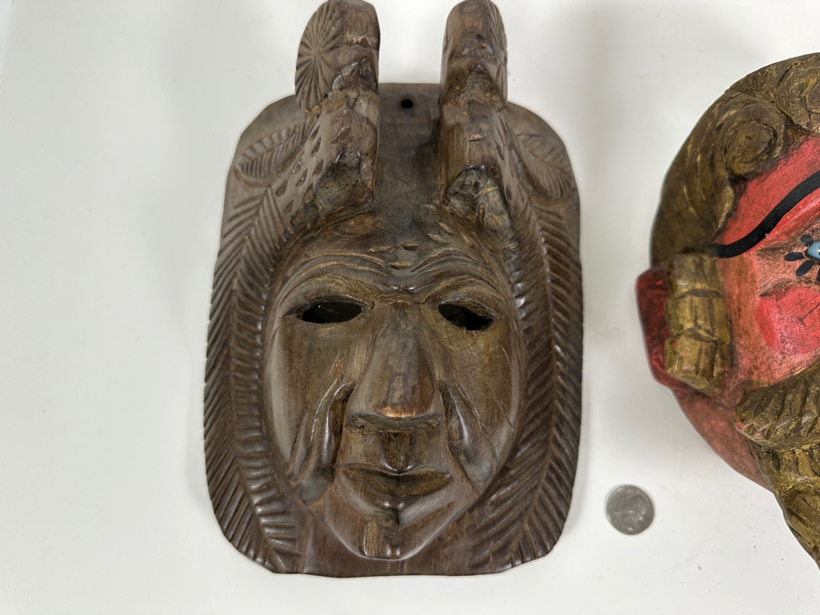 Pair Of Vintage Hand Carved Wooden Mexican Masks [Photo 4]