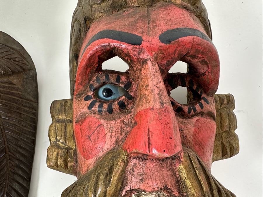 Pair Of Vintage Hand Carved Wooden Mexican Masks [Photo 3]