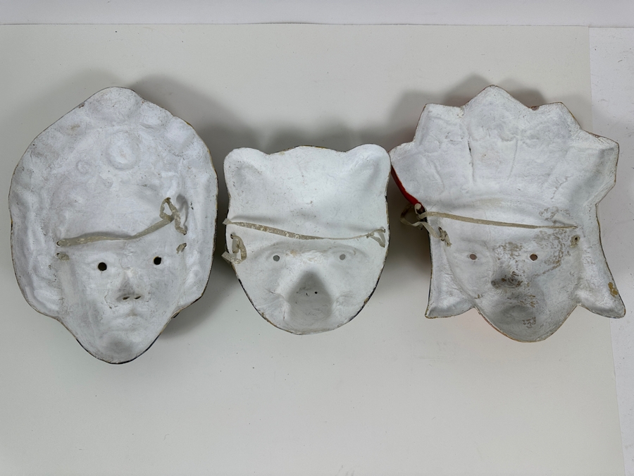 Set Of Three Hand Painted Paper Mache Masks [Photo 6]