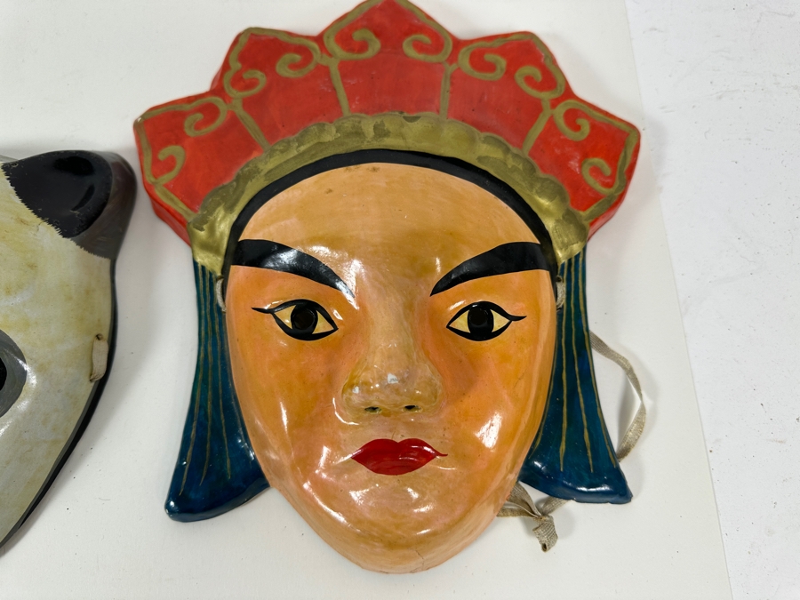 Set Of Three Hand Painted Paper Mache Masks [Photo 4]