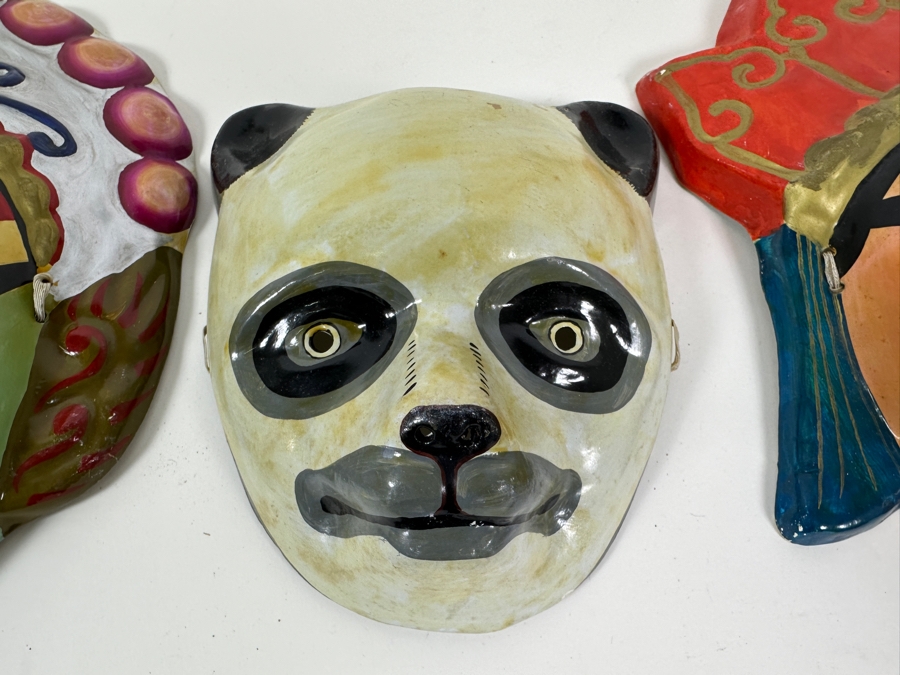Set Of Three Hand Painted Paper Mache Masks [Photo 3]