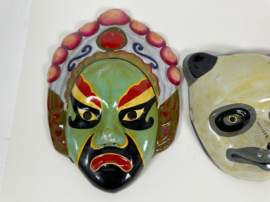 Set Of Three Hand Painted Paper Mache Masks [Photo 2]