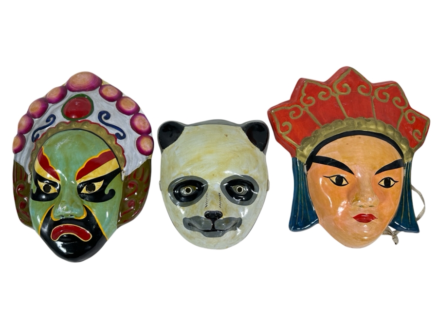 Set Of Three Hand Painted Paper Mache Masks [Photo 1]