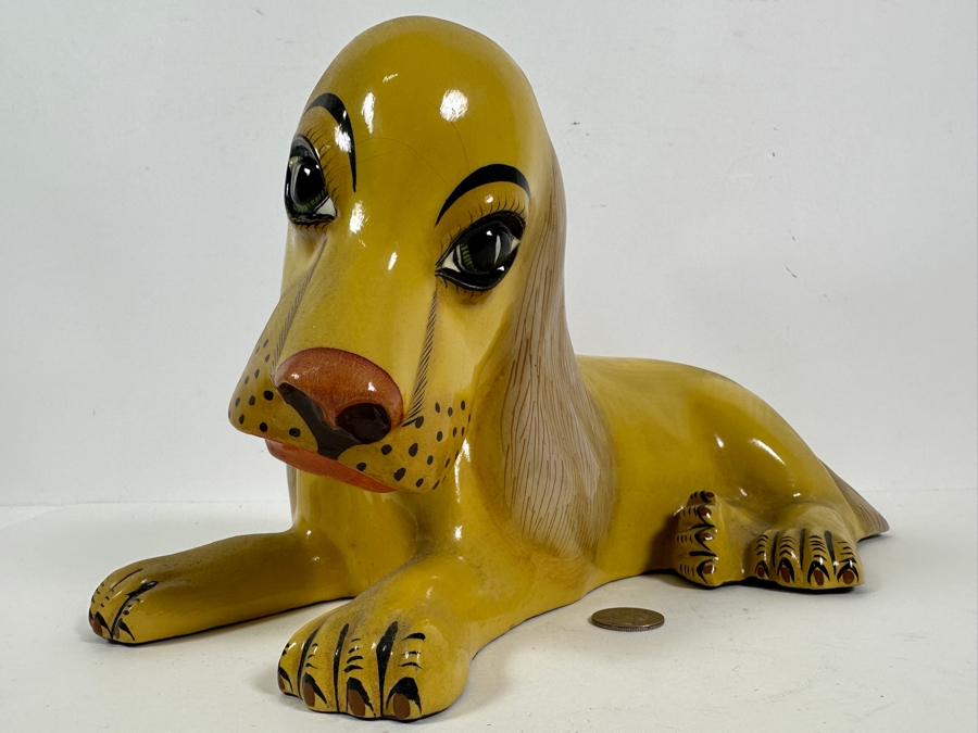 Vintage Sermel Tonala Jal Mexican Folk Art Hand Painted Paper Mache Dog 13L [Photo 5]