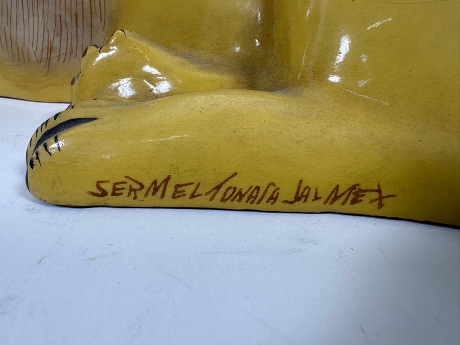 Vintage Sermel Tonala Jal Mexican Folk Art Hand Painted Paper Mache Dog 13L [Photo 9]