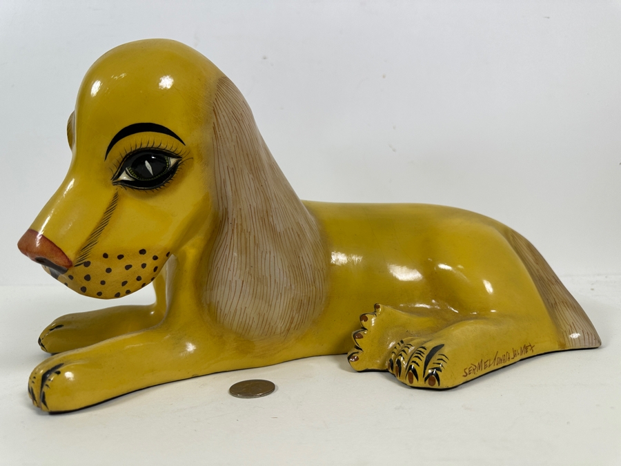 Vintage Sermel Tonala Jal Mexican Folk Art Hand Painted Paper Mache Dog 13L [Photo 12]