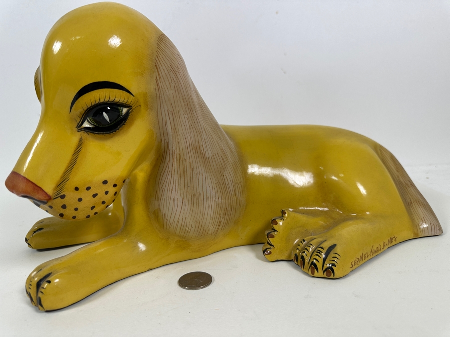 Vintage Sermel Tonala Jal Mexican Folk Art Hand Painted Paper Mache Dog 13L [Photo 13]
