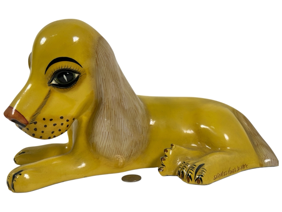 Vintage Sermel Tonala Jal Mexican Folk Art Hand Painted Paper Mache Dog 13L