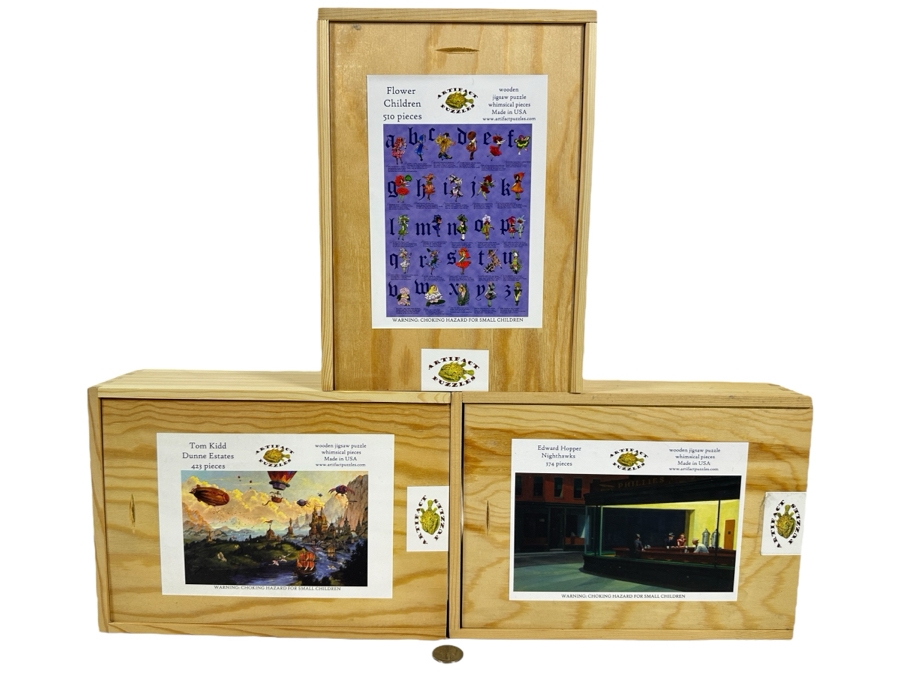 Set of (3) Flower Children Wooden Jigsaw Puzzles