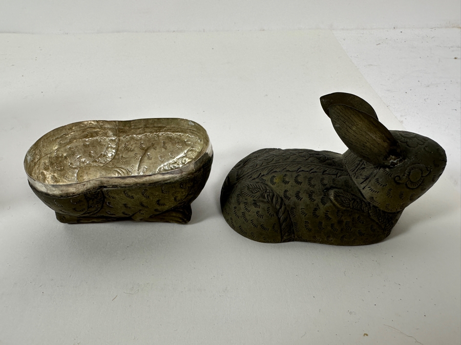 Vintage Cambodian Metal Betel Nut Boxes: Two Elephants And One Rabbit [Photo 11]
