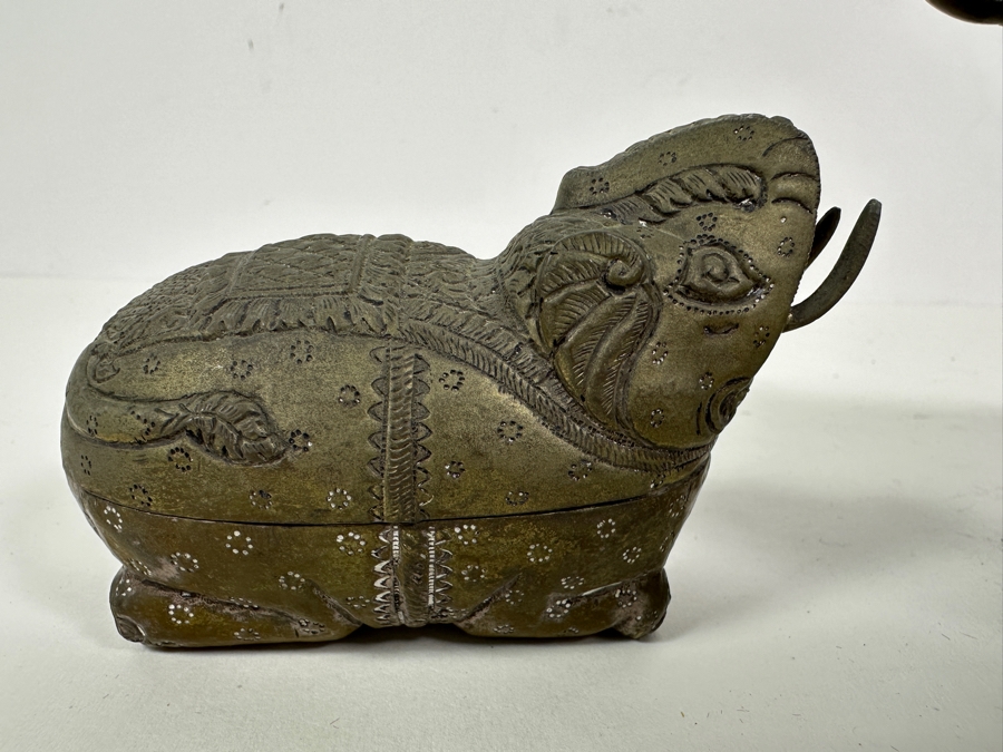 Vintage Cambodian Metal Betel Nut Boxes: Two Elephants And One Rabbit [Photo 9]