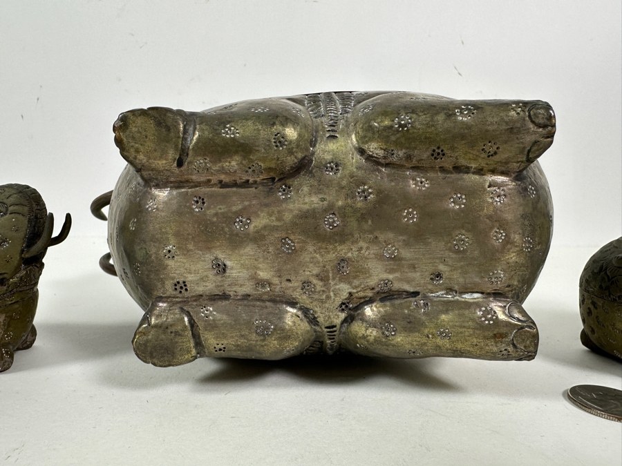 Vintage Cambodian Metal Betel Nut Boxes: Two Elephants And One Rabbit [Photo 8]