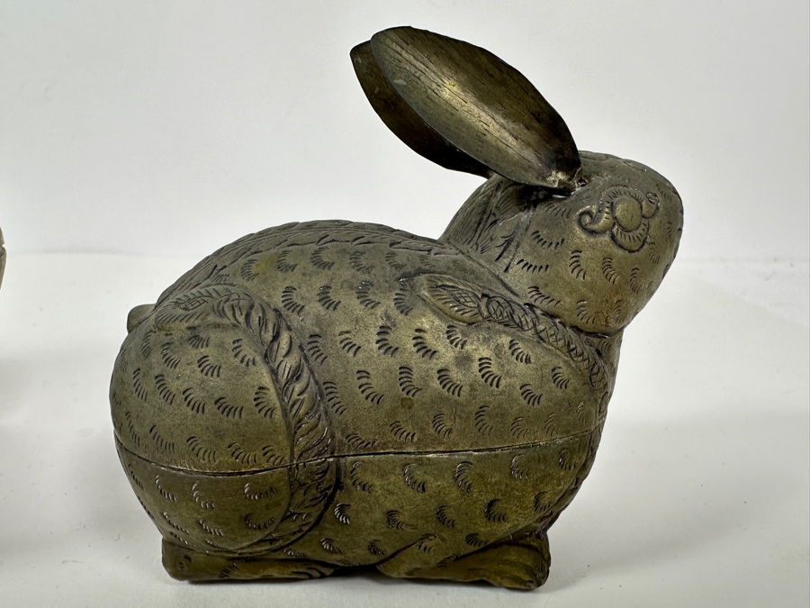 Vintage Cambodian Metal Betel Nut Boxes: Two Elephants And One Rabbit [Photo 10]