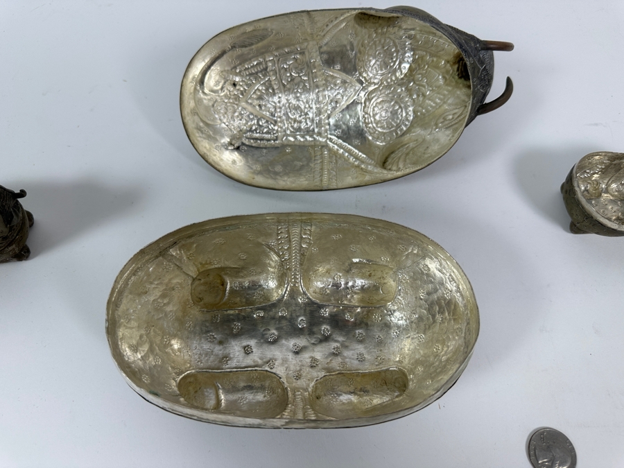 Vintage Cambodian Metal Betel Nut Boxes: Two Elephants And One Rabbit [Photo 13]