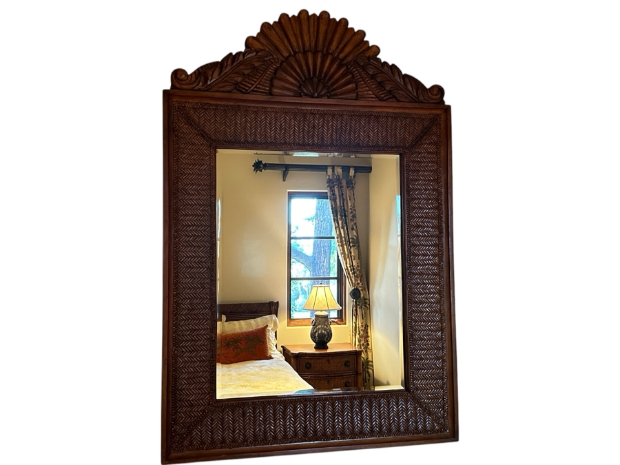 JUST ADDED - Tommy Bahama Wood & Wicker Wall Mirror From A Rancho Santa Fe Casita 36W X 53H