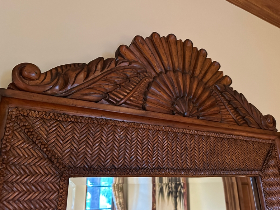 JUST ADDED - Tommy Bahama Wood & Wicker Wall Mirror From A Rancho Santa Fe Casita 36W X 53H [Photo 4]