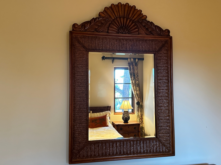 JUST ADDED - Tommy Bahama Wood & Wicker Wall Mirror From A Rancho Santa Fe Casita 36W X 53H [Photo 2]