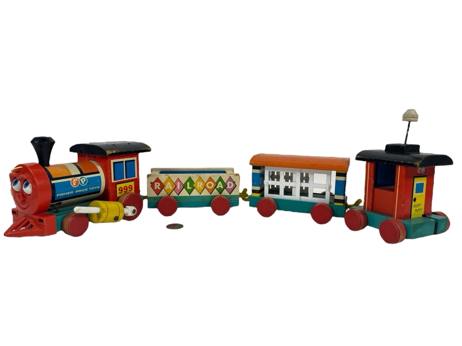 Vintage 1963 Fisher Price Huffy Puffy Train Set Wooden Pull Toy 26L [Photo 1]