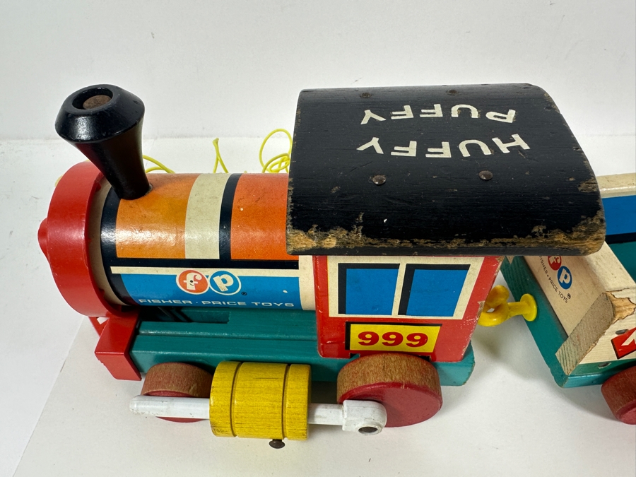 Vintage 1963 Fisher Price Huffy Puffy Train Set Wooden Pull Toy 26L [Photo 3]