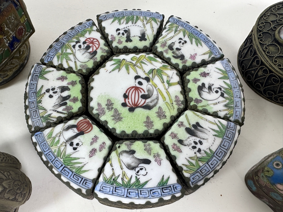 Collection Of Vintage Asian Metal Boxes Porcelain Cloisonne [Photo 3]