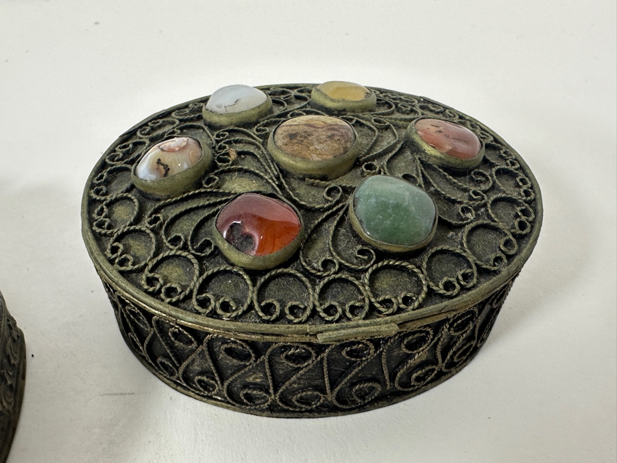 Collection Of Vintage Asian Metal Boxes Porcelain Cloisonne [Photo 7]