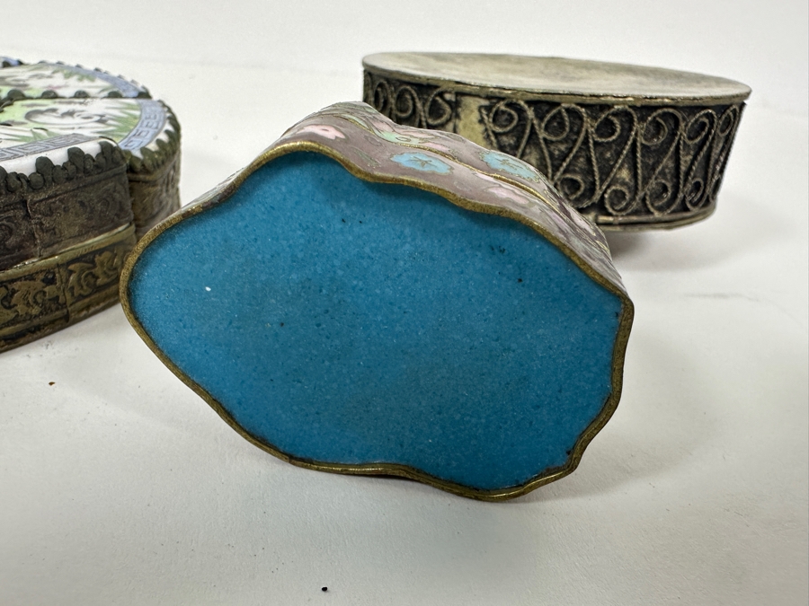 Collection Of Vintage Asian Metal Boxes Porcelain Cloisonne [Photo 13]