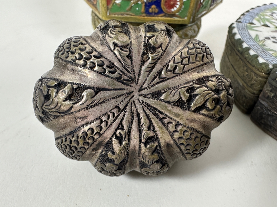 Collection Of Vintage Asian Metal Boxes Porcelain Cloisonne [Photo 11]