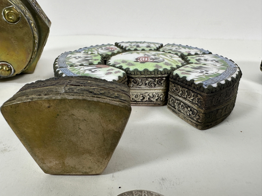 Collection Of Vintage Asian Metal Boxes Porcelain Cloisonne [Photo 15]