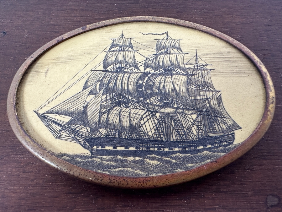 Vintage Wooden Box With Brass Plaque 'Amphibious Squadron Seven: USS Anchorage, USS Cayuga, USS Ogden, USS Peleliu' 5.5W X 4.5D X 2H [Photo 5]