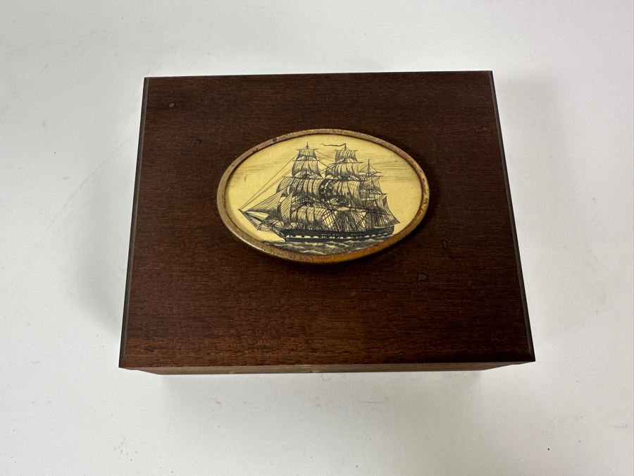 Vintage Wooden Box With Brass Plaque 'Amphibious Squadron Seven: USS Anchorage, USS Cayuga, USS Ogden, USS Peleliu' 5.5W X 4.5D X 2H [Photo 4]