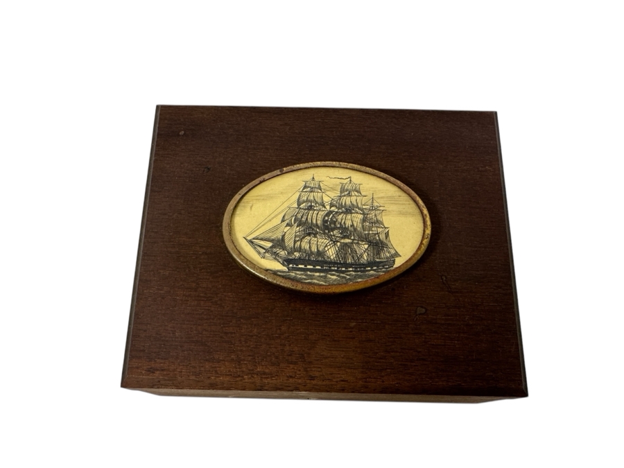 Vintage Wooden Box With Brass Plaque 'Amphibious Squadron Seven: USS Anchorage, USS Cayuga, USS Ogden, USS Peleliu' 5.5W X 4.5D X 2H [Photo 2]