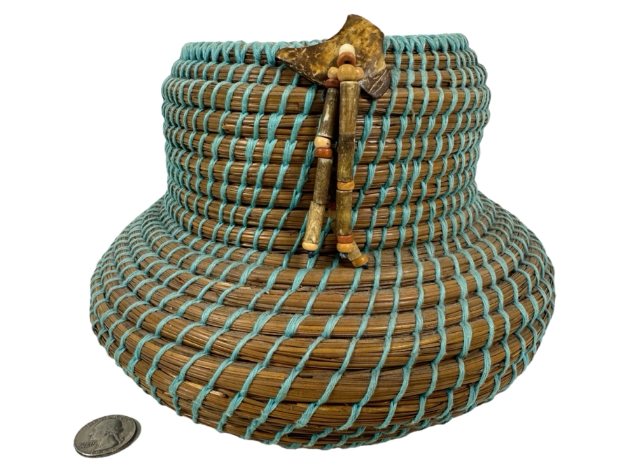 Carol E. Lang Basket With Longleaf Pine Needles And Cotton Yarn 6H Retails $150 [Photo 1]
