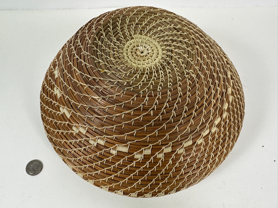 Carol E. Lang Basket With Longleaf Pine Needles, Cotton Yarn And Turquoise Beads 11W X 6H Retails $150 [Photo 6]