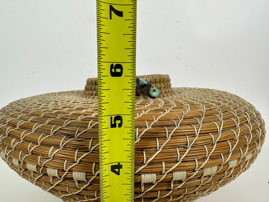 Carol E. Lang Basket With Longleaf Pine Needles, Cotton Yarn And Turquoise Beads 11W X 6H Retails $150 [Photo 7]
